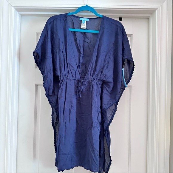 Draper James Navy Swim Sarong Coverup, Beachwear XS Kimono Drawstring V neck - Picture 1 of 11